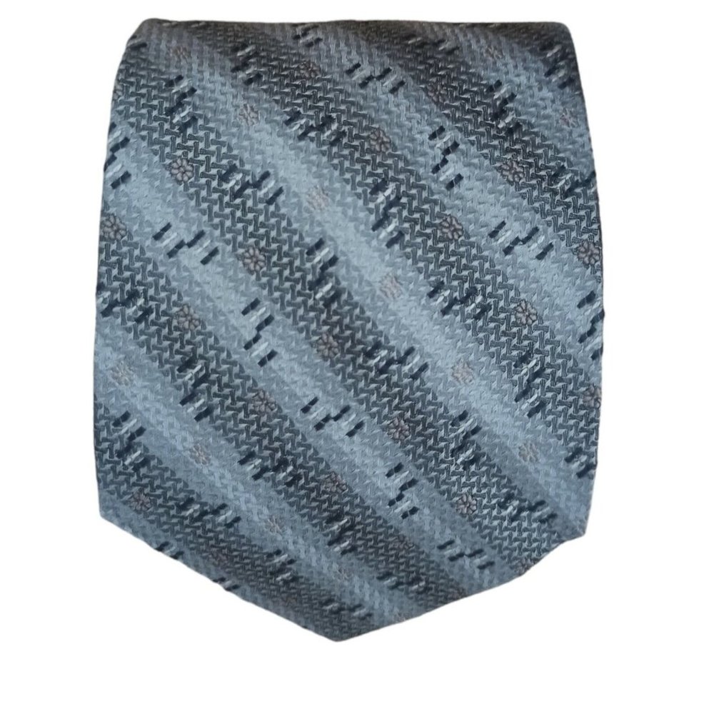 CORNELIANI Gray Striped Geometric Silk Tie ITALY 57"/ 3.7" EC